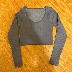 Aerie Offline Gray Ribbed‎ Long Sleeve Crop Top